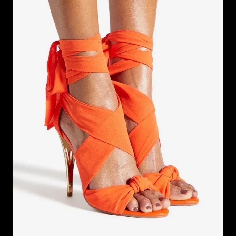 Shoe Dazzle Bright Orange Wrap Stiletto Sandals